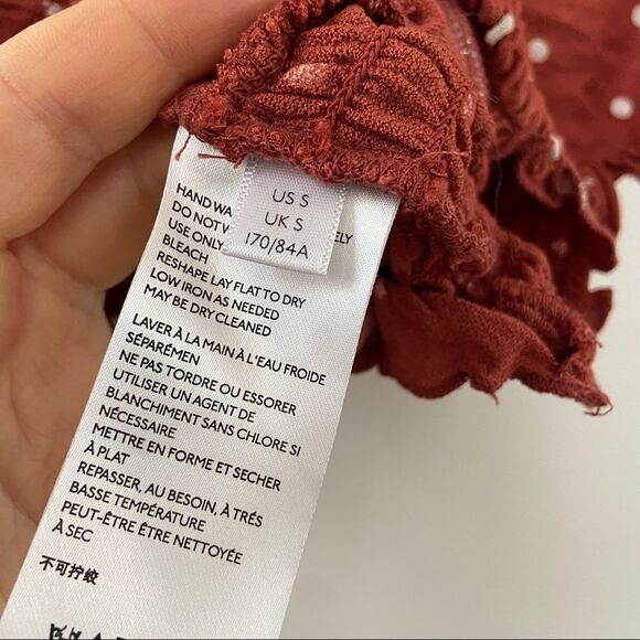 Urban Outfitters UO Polka Dot Square Neck Smocked Crop Top Rust Small - Picture 7 of 8